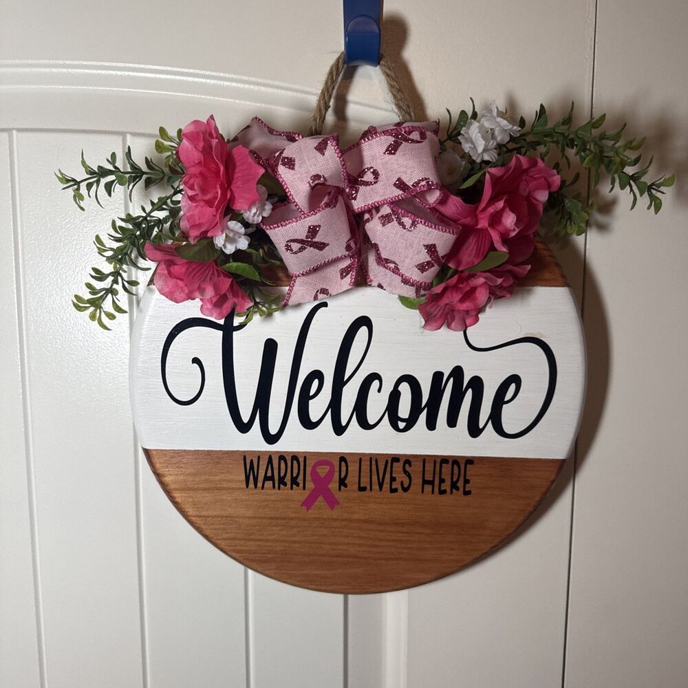 Breast Cancer Awareness Door Hanger Real Wood